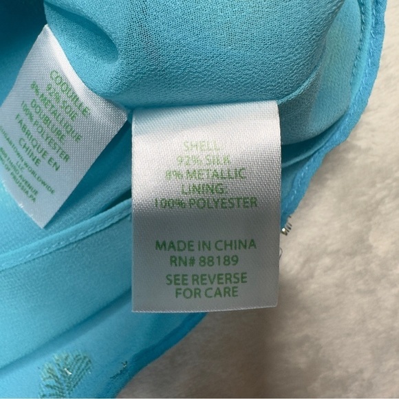 Lilly Pulitzer Giana Silk Long Sleeve Top in Bermuda Blue Seagrass and Gold XS - Picture 13 of 15